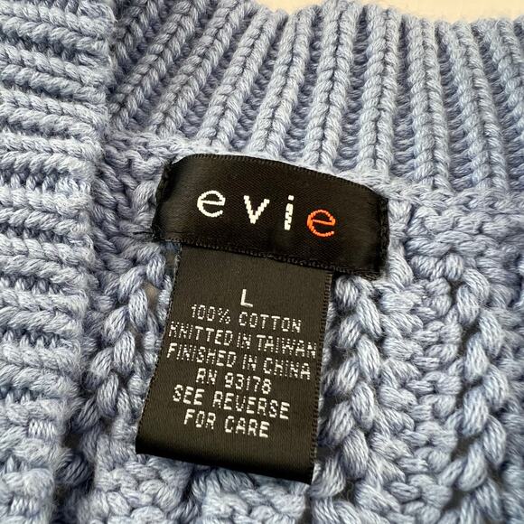 Evie Vintage Blue Eyelet Cardigan Sweater Short Sleeve Women's size Large - Picture 3 of 5